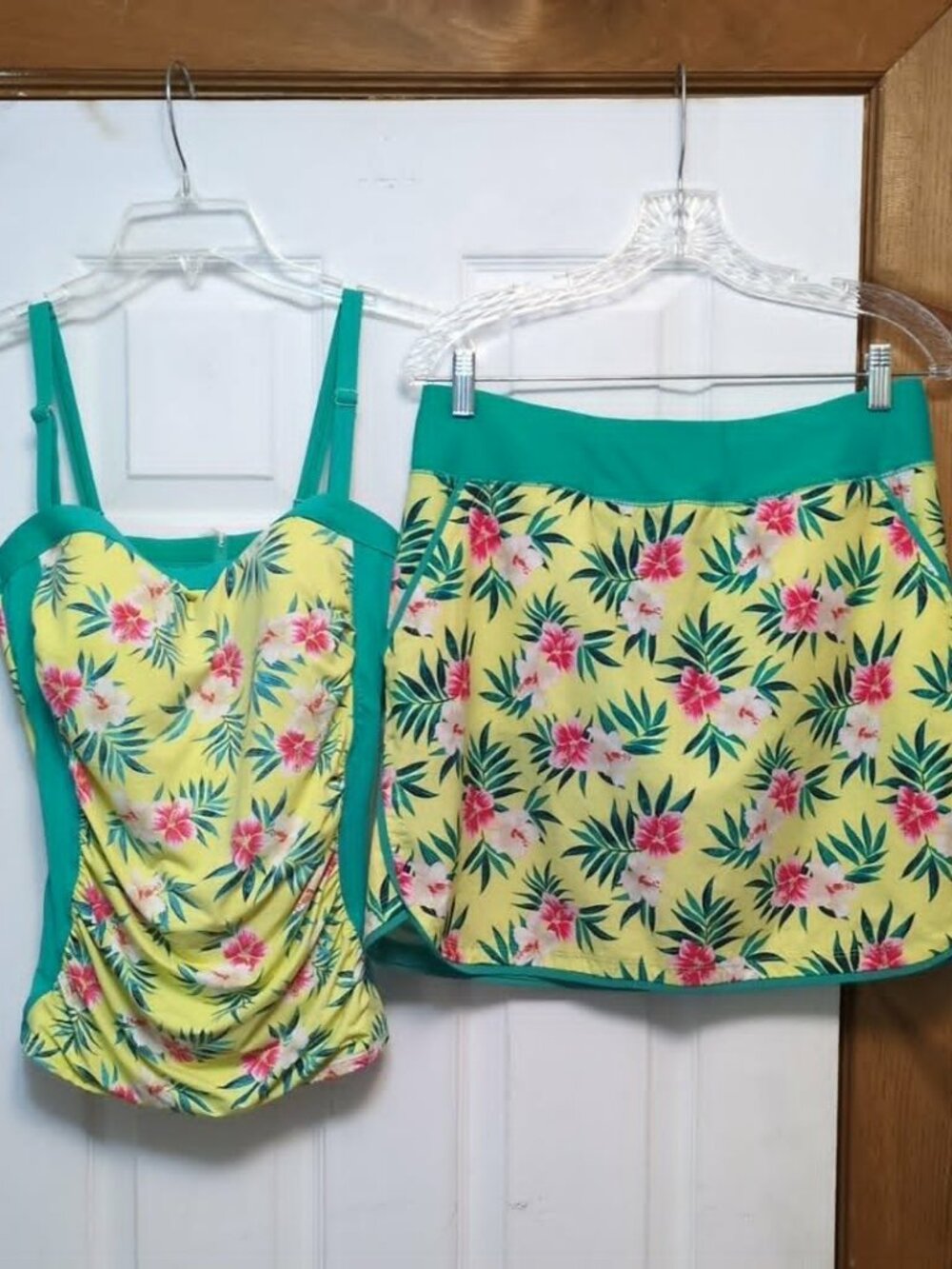 Lands End 2 Piece Tank And Skirt Bathing Suit Sz 10 Tropical Resort Floral Swim